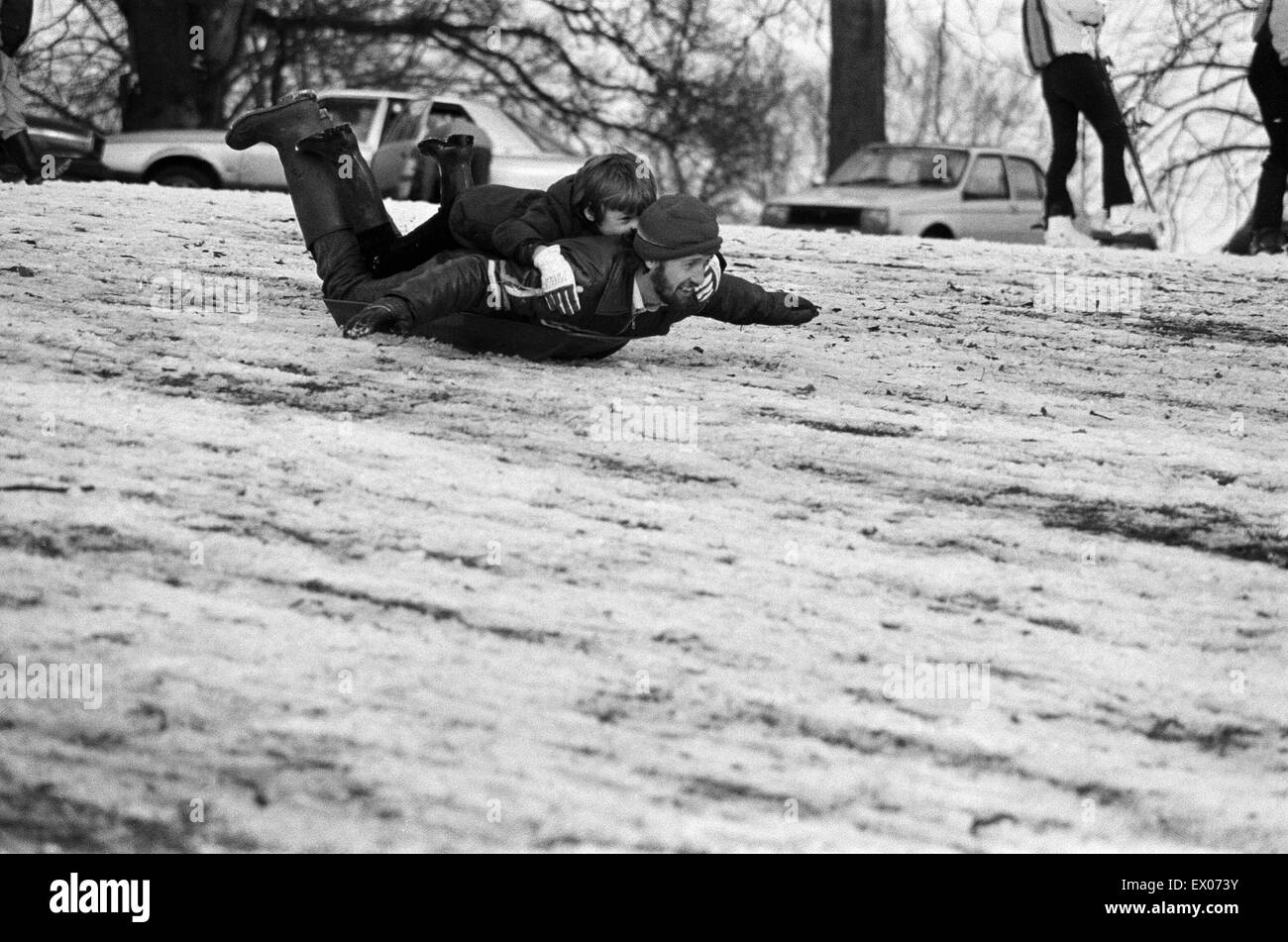 Rodeln in Reading. 8. Februar 1986. Stockfoto