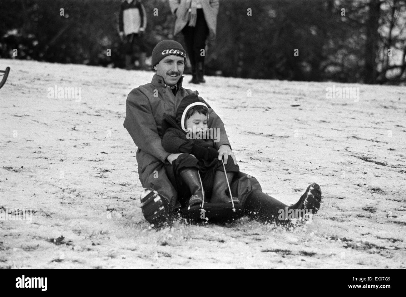 Rodeln in Reading. 8. Februar 1986. Stockfoto
