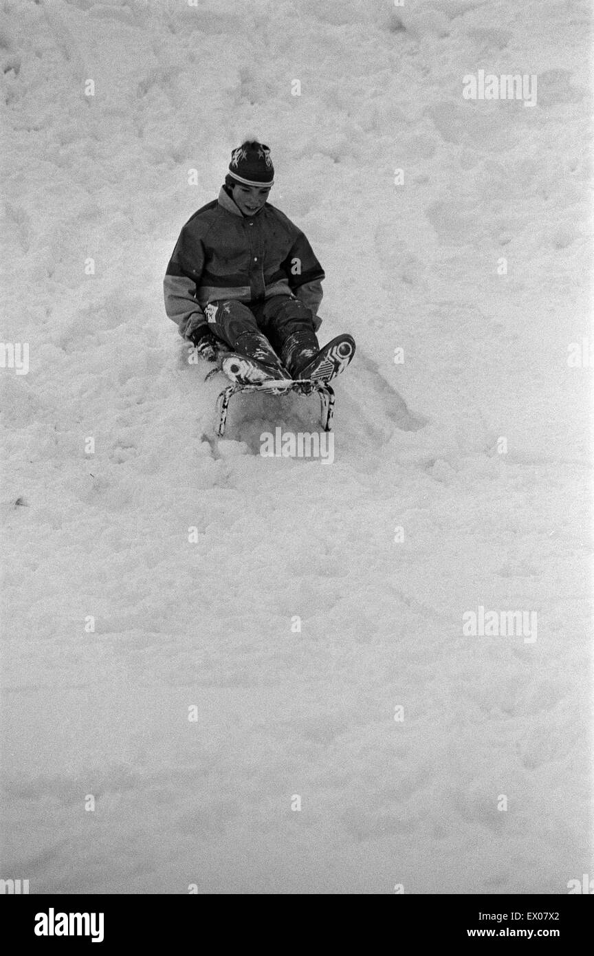 Aufnahmen im Schnee in Reading. 6. Februar 1986. Stockfoto