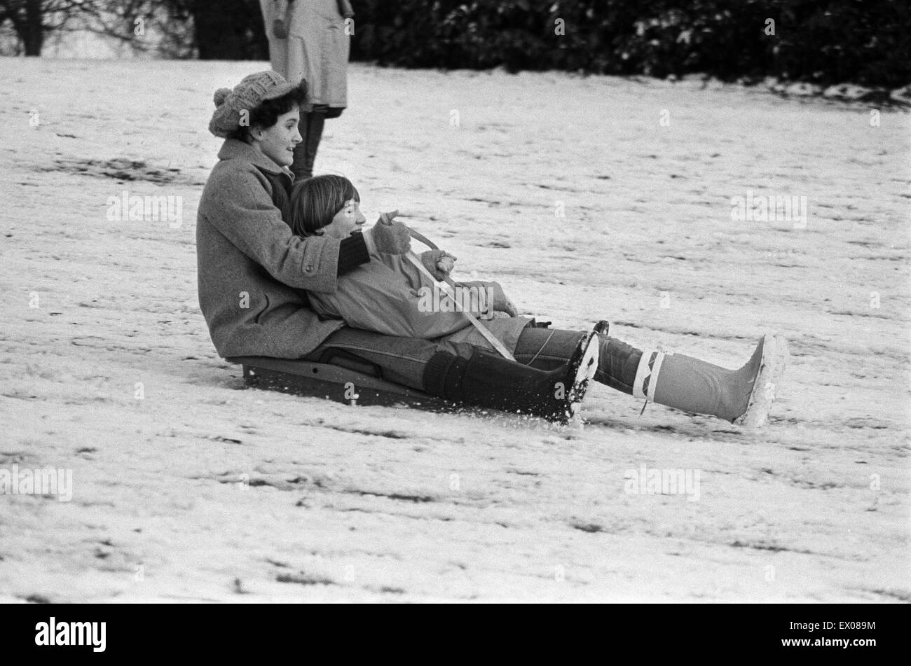 Rodeln in Reading. 8. Februar 1986. Stockfoto