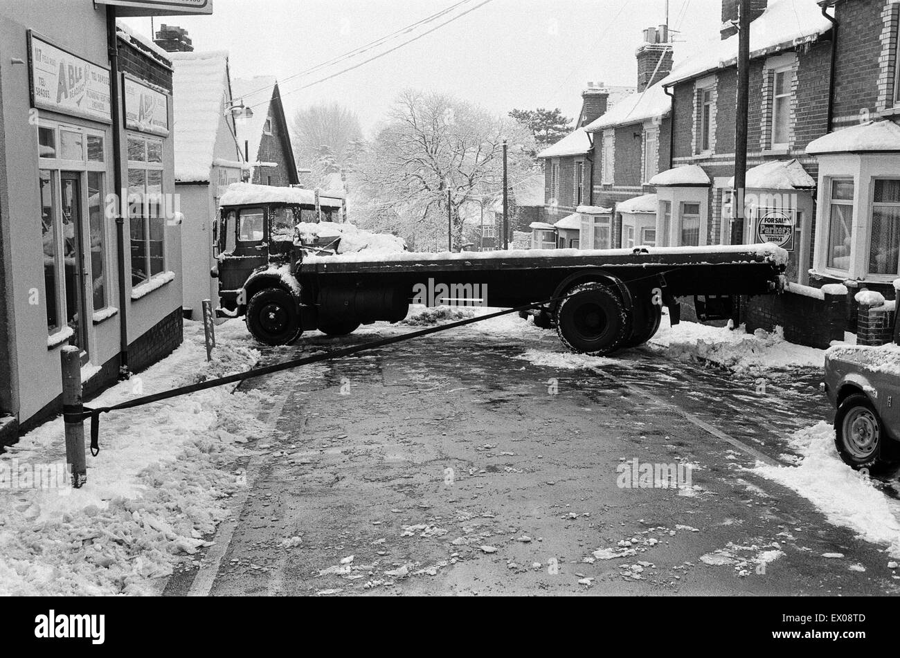 Aufnahmen im Schnee in Reading. 6. Februar 1986. Stockfoto