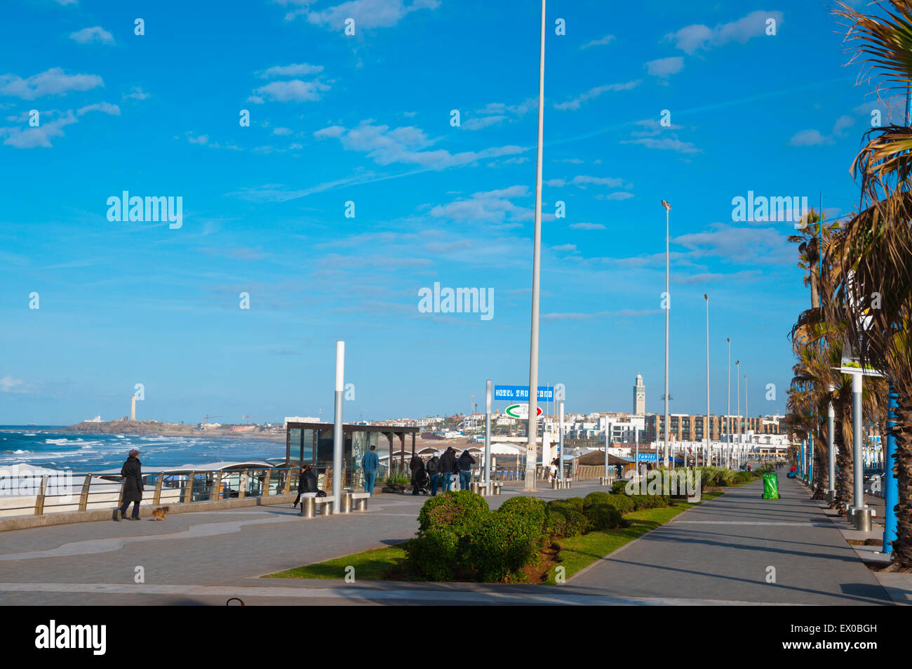 Promenade vor Plage Lalla Meryem, Ain Diab, Resort, Casablanca, Marokko, Nordafrika Stockfoto