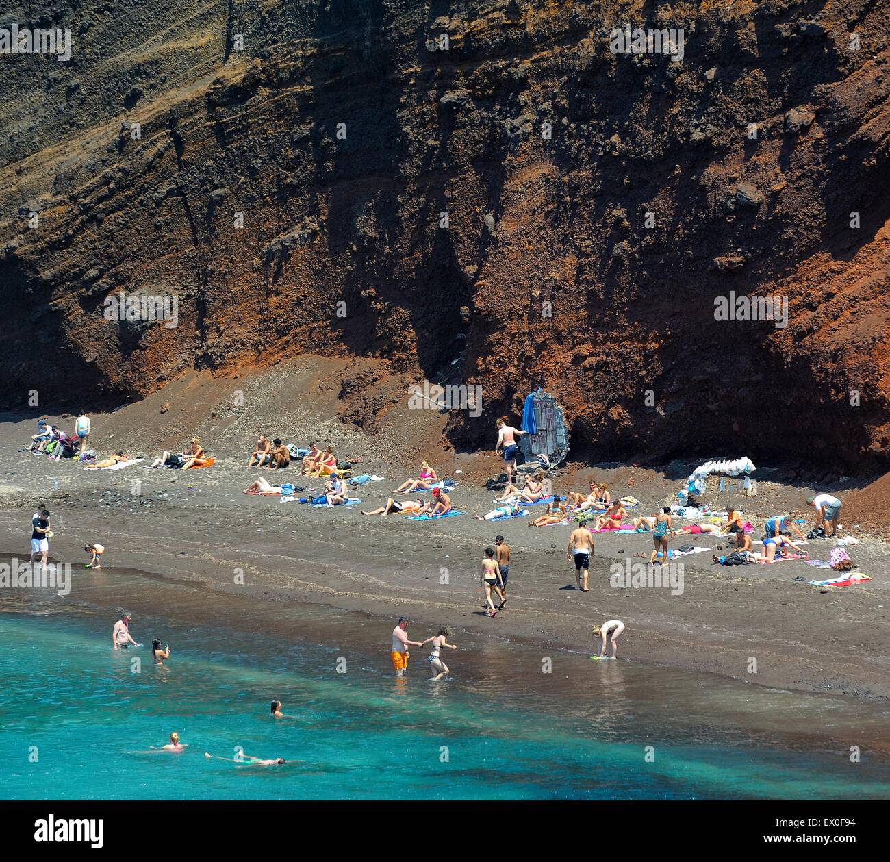 Roter Strand Santorini Griechenland Stockfoto
