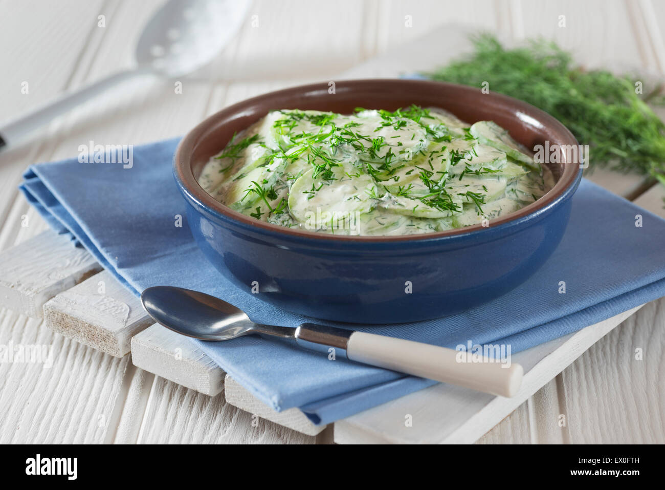 Mizeria. Polnischer Gurkensalat. Polen-Essen Stockfoto