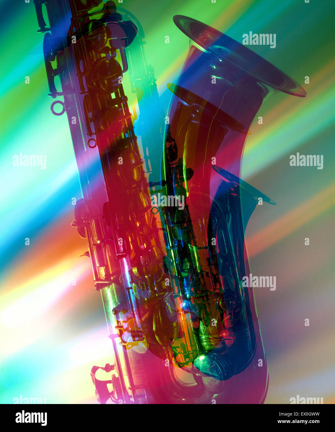Farbe Saxophone Stockfoto