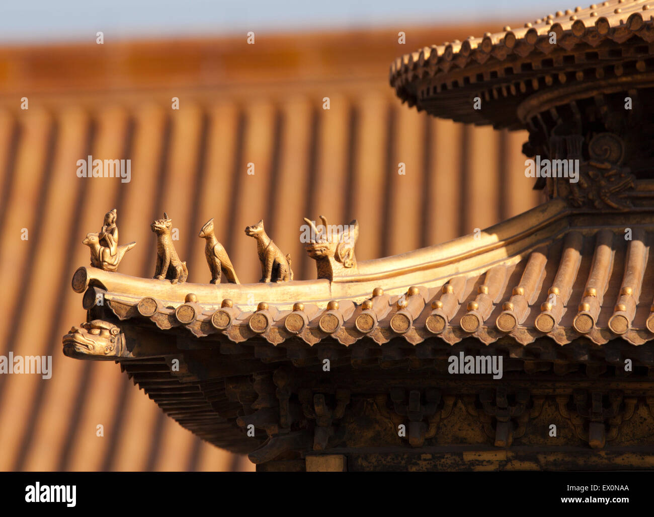 Dach-Detail, Verbotene Stadt, Peking, China Stockfoto