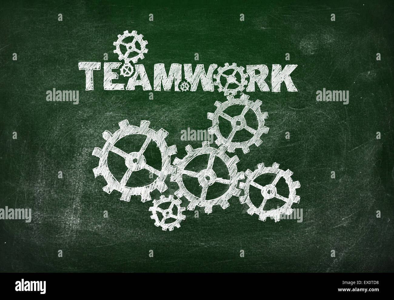 grünen Tafel mit Zeichnung Teamwork Konzept, Nahaufnahme Stockfoto