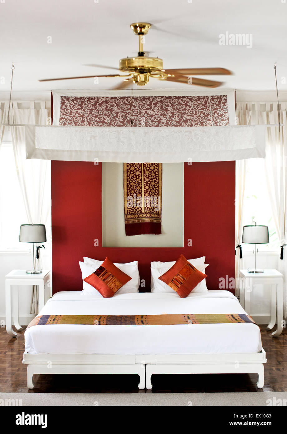 Das "Maison" Zimmer - ehemalige Schlafzimmer des Fürsten. Maison Souvannaphoum Angsana Hotels. Luang Prabang, Laos Stockfoto