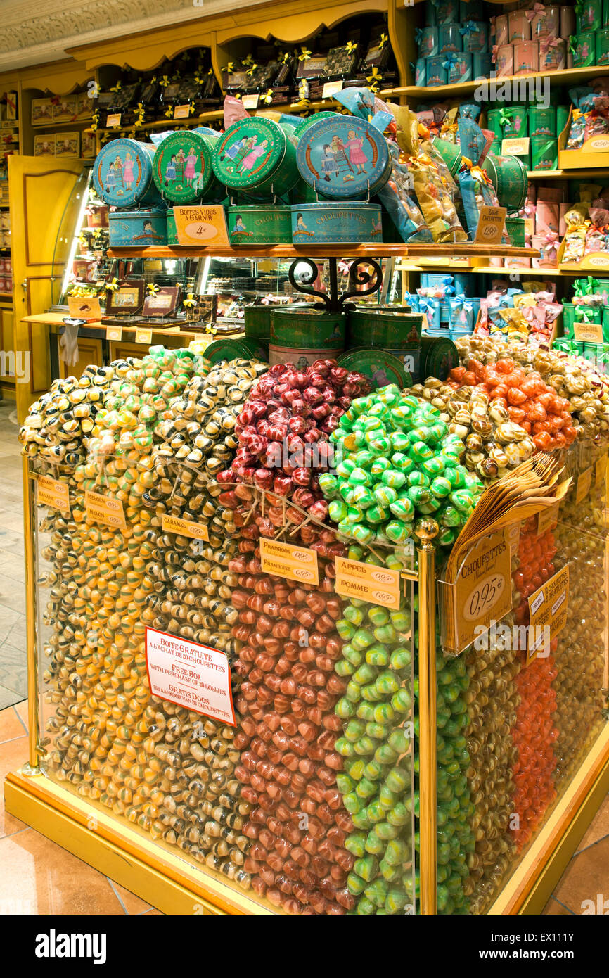 Candy-Display, La Cure Gourmande Candy Store, Brügge, Belgien Stockfoto