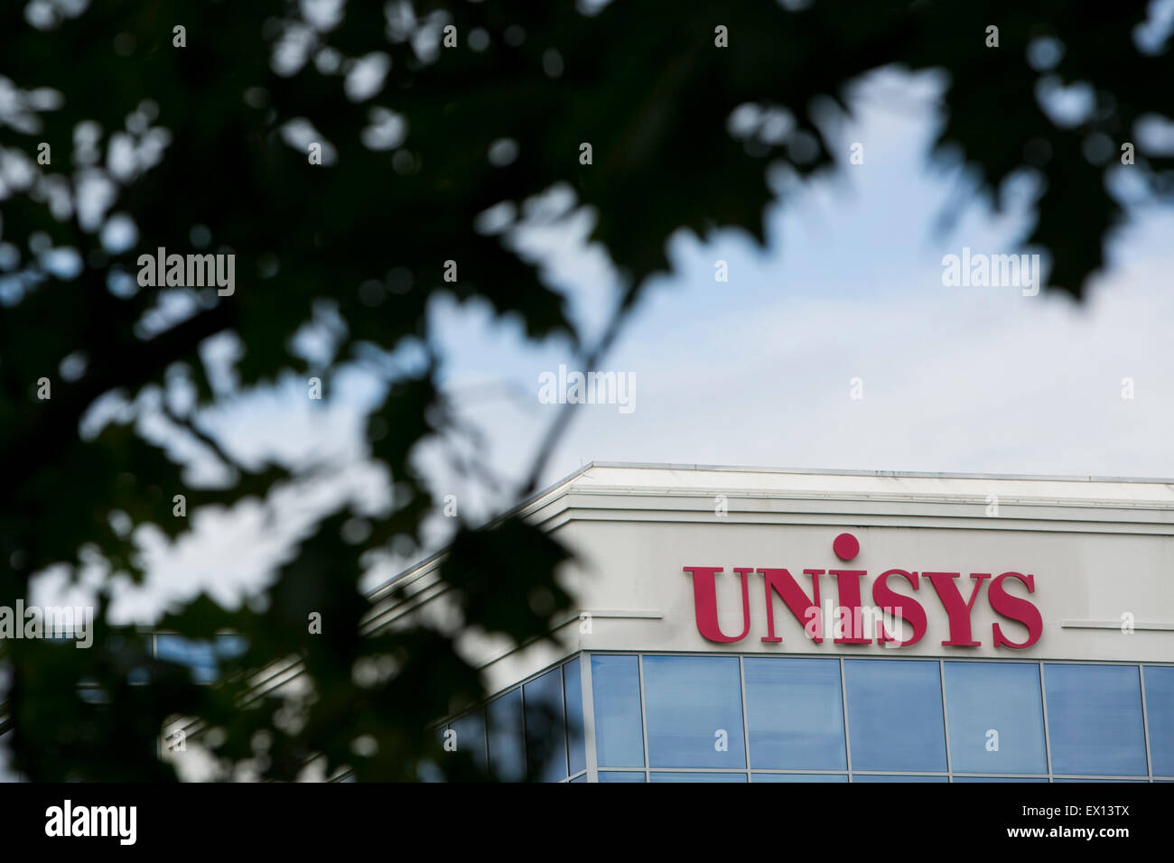 Ein Logo Zeichen außerhalb der Sitz der Unisys Corporation in Blue Bell, Pennsylvania. Stockfoto