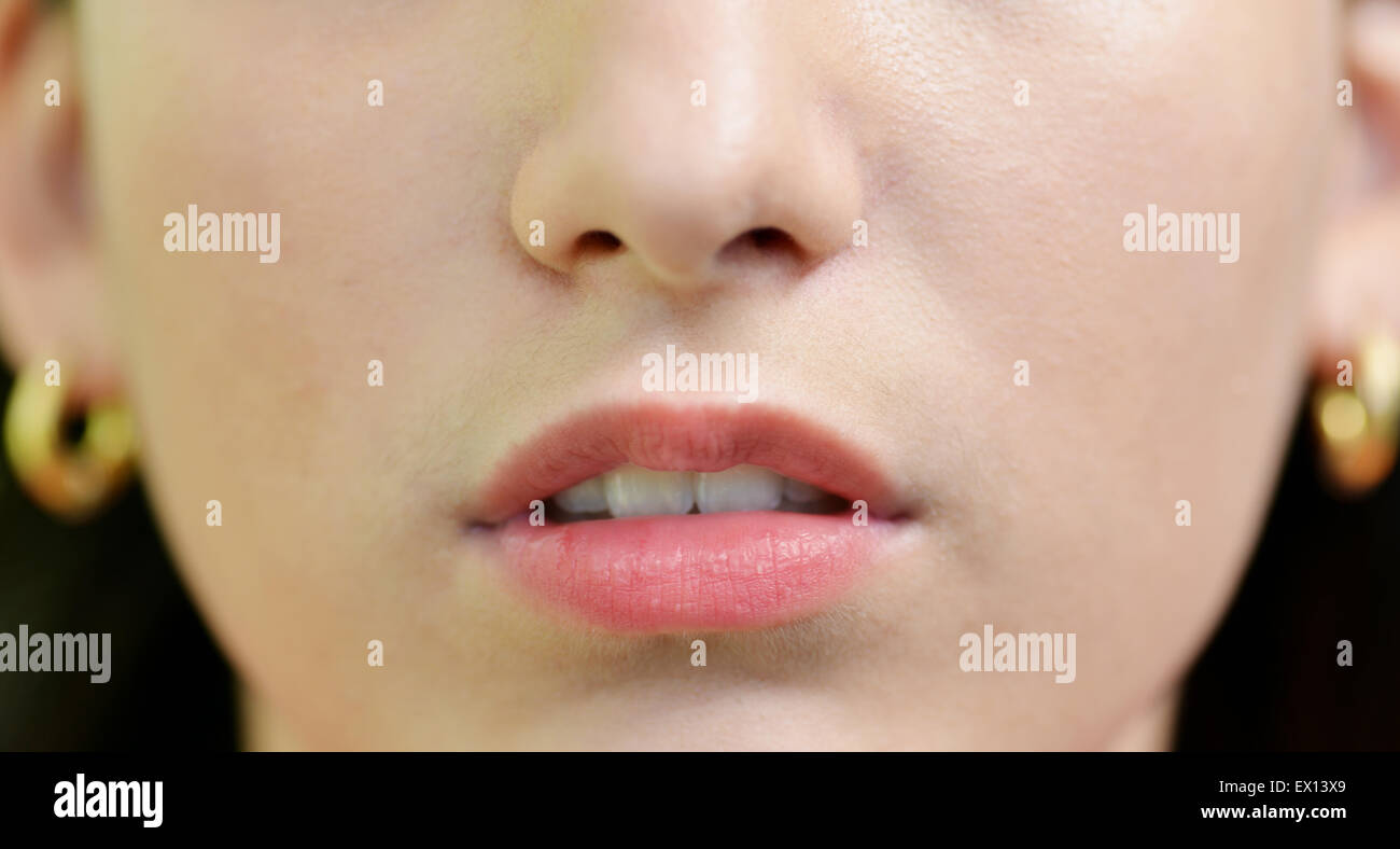 Makroaufnahme eines Mädchens Lippen Stockfoto