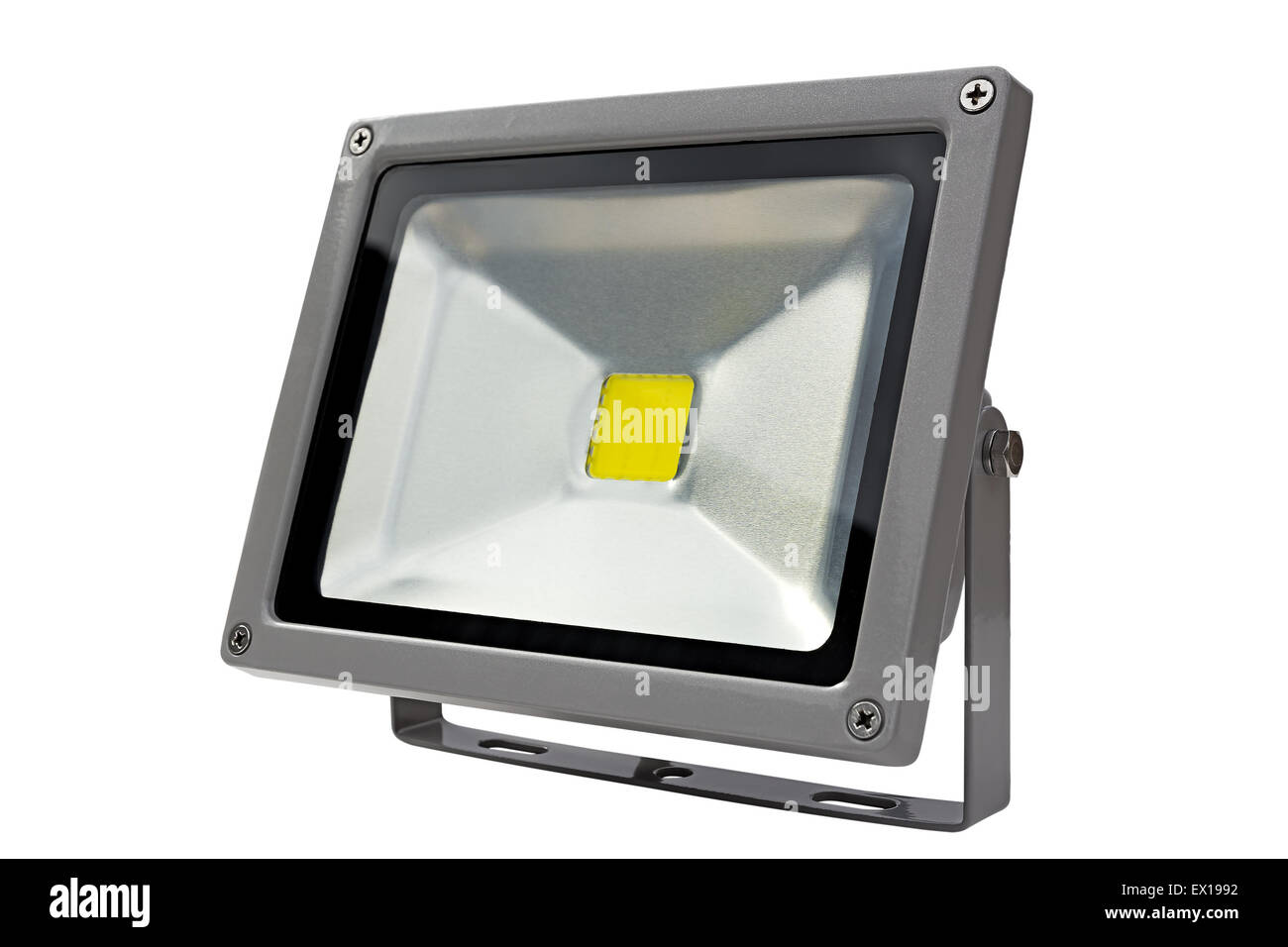 LED Energie sparen Flutlicht grau. Auf einem weißen Hintergrund. Stockfoto