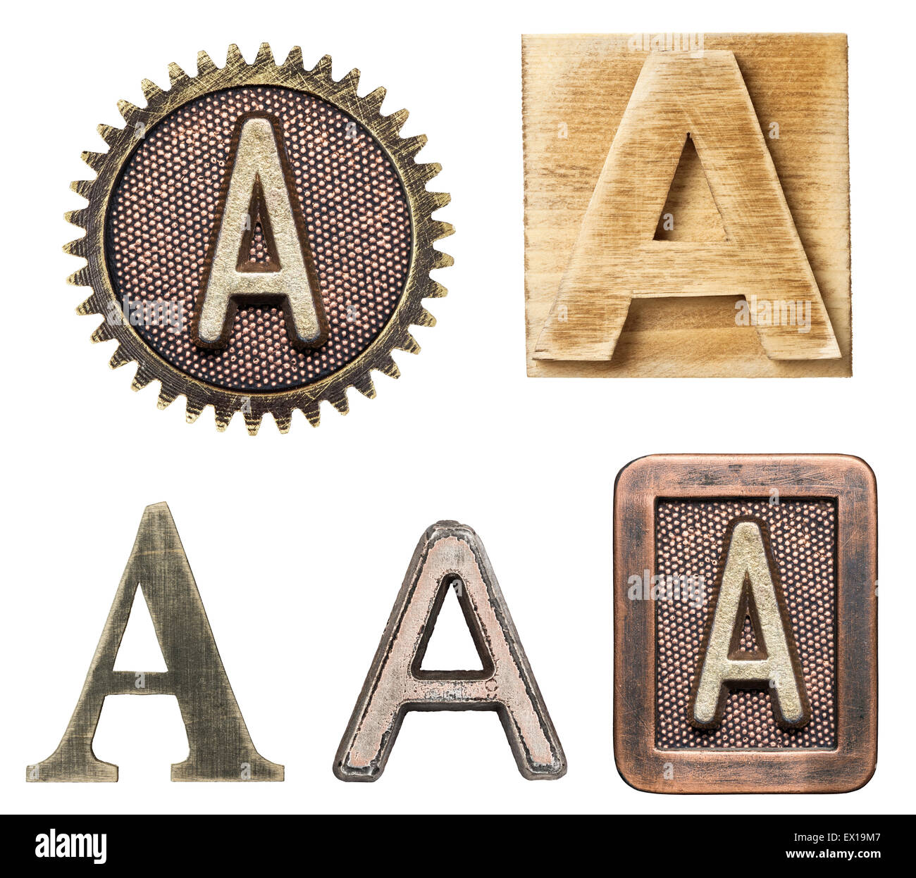 Alphabet hergestellt aus Holz und Metall. Buchstabe A Stockfoto