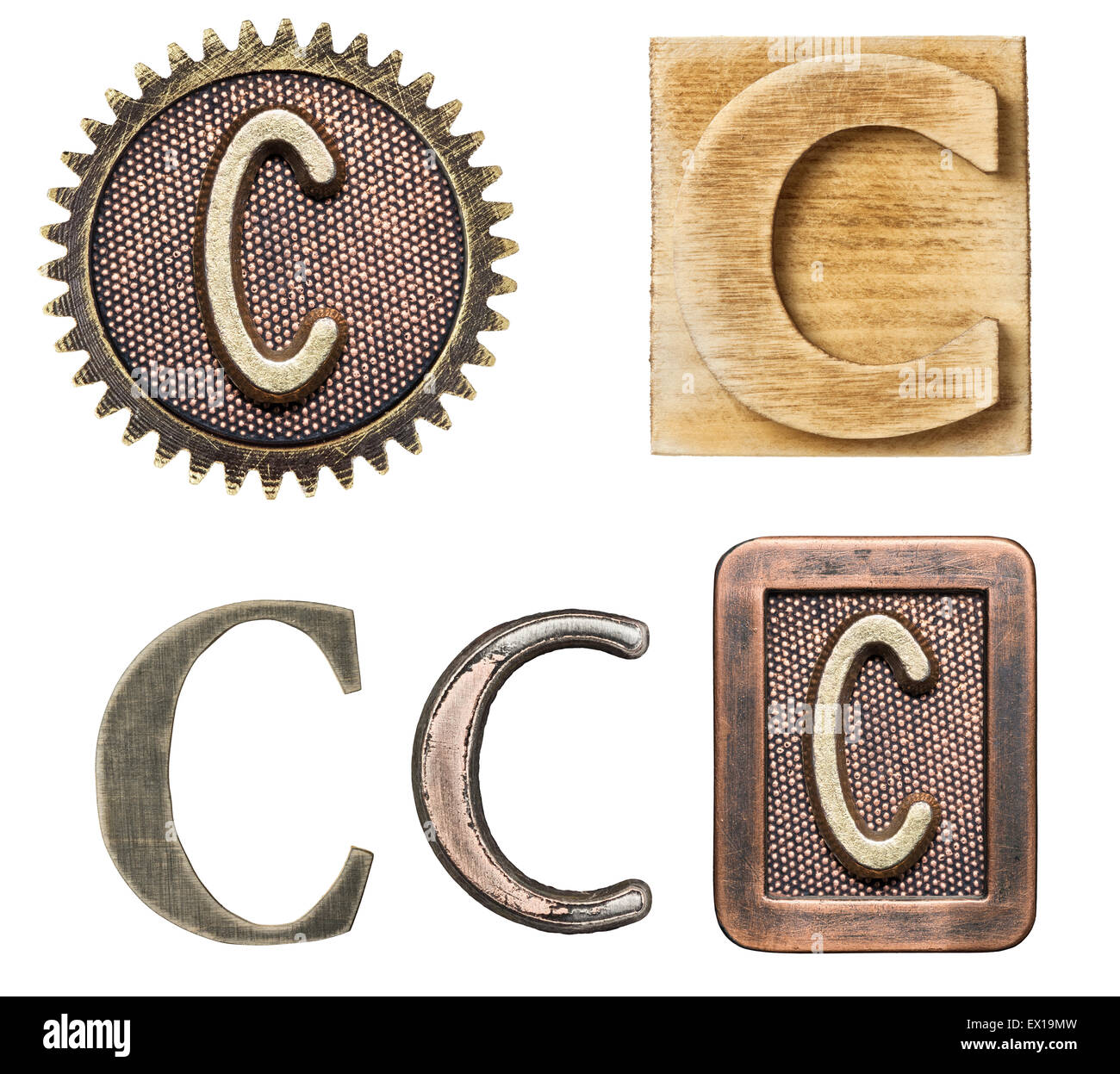 Alphabet hergestellt aus Holz und Metall. Buchstabe C Stockfoto