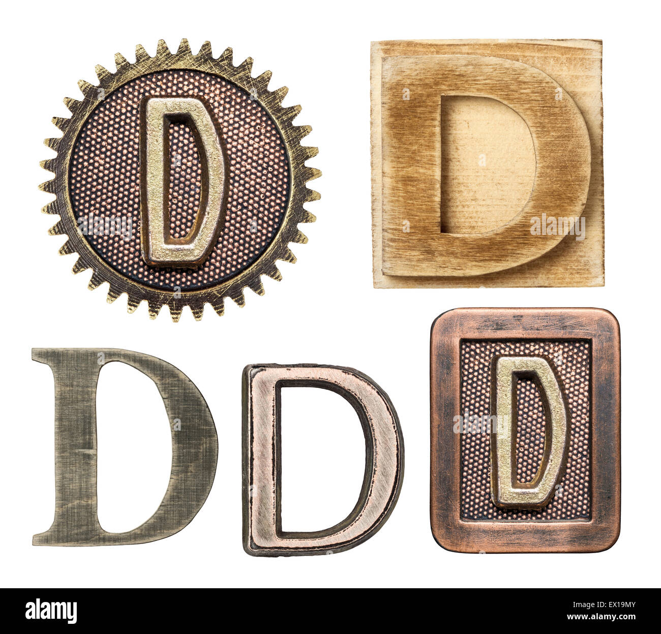 Alphabet hergestellt aus Holz und Metall. Buchstabe D Stockfoto