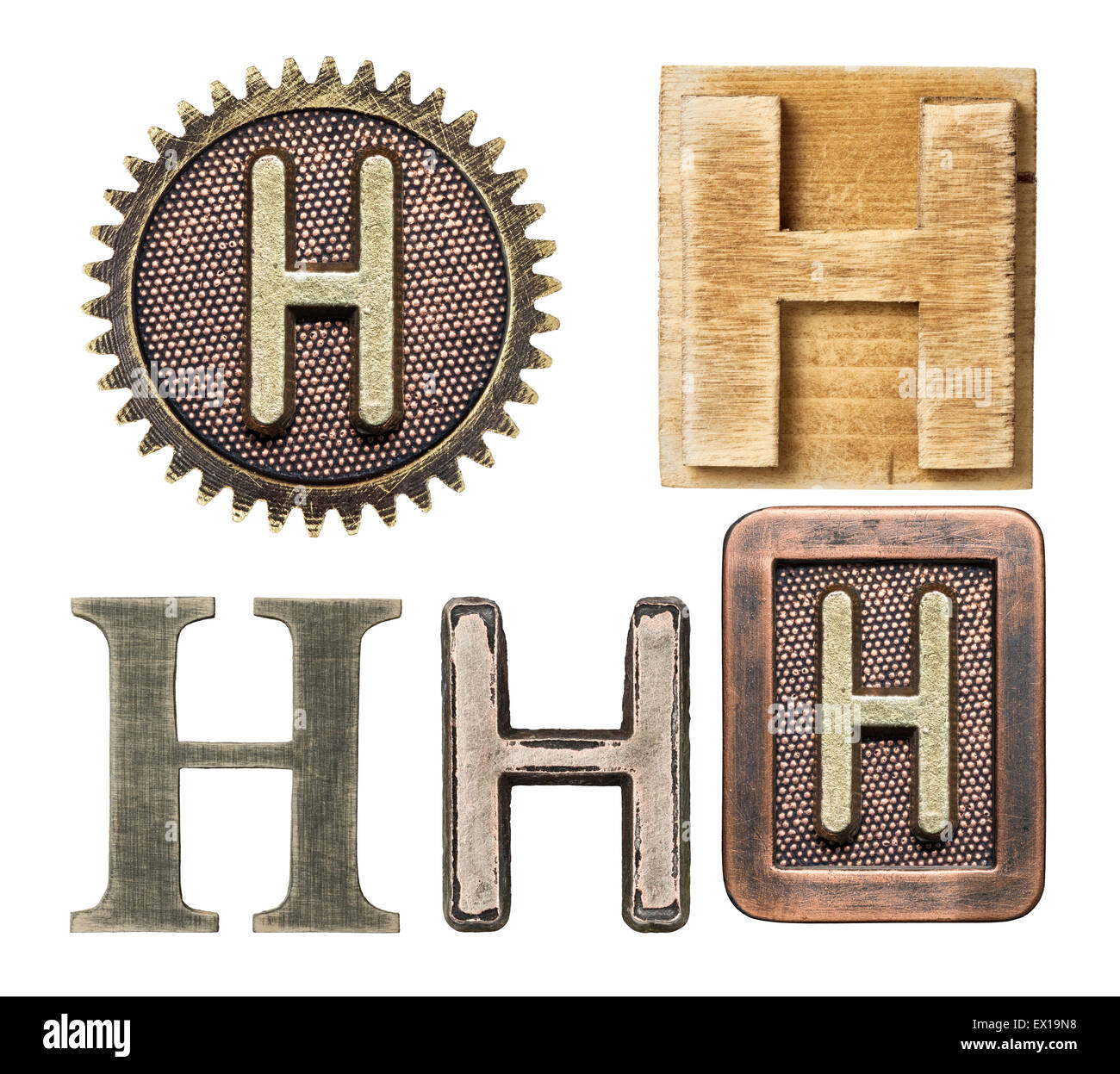 Alphabet hergestellt aus Holz und Metall. Buchstabe H Stockfoto