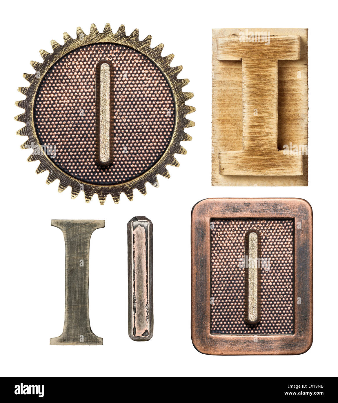 Alphabet hergestellt aus Holz und Metall. Buchstabe I Stockfoto