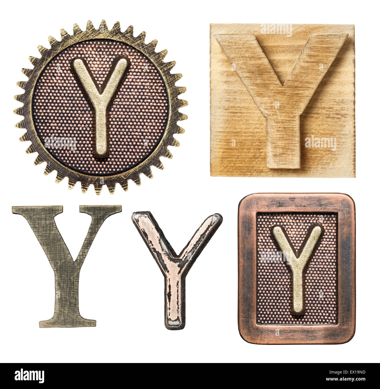 Alphabet hergestellt aus Holz und Metall. Buchstabe Y Stockfoto
