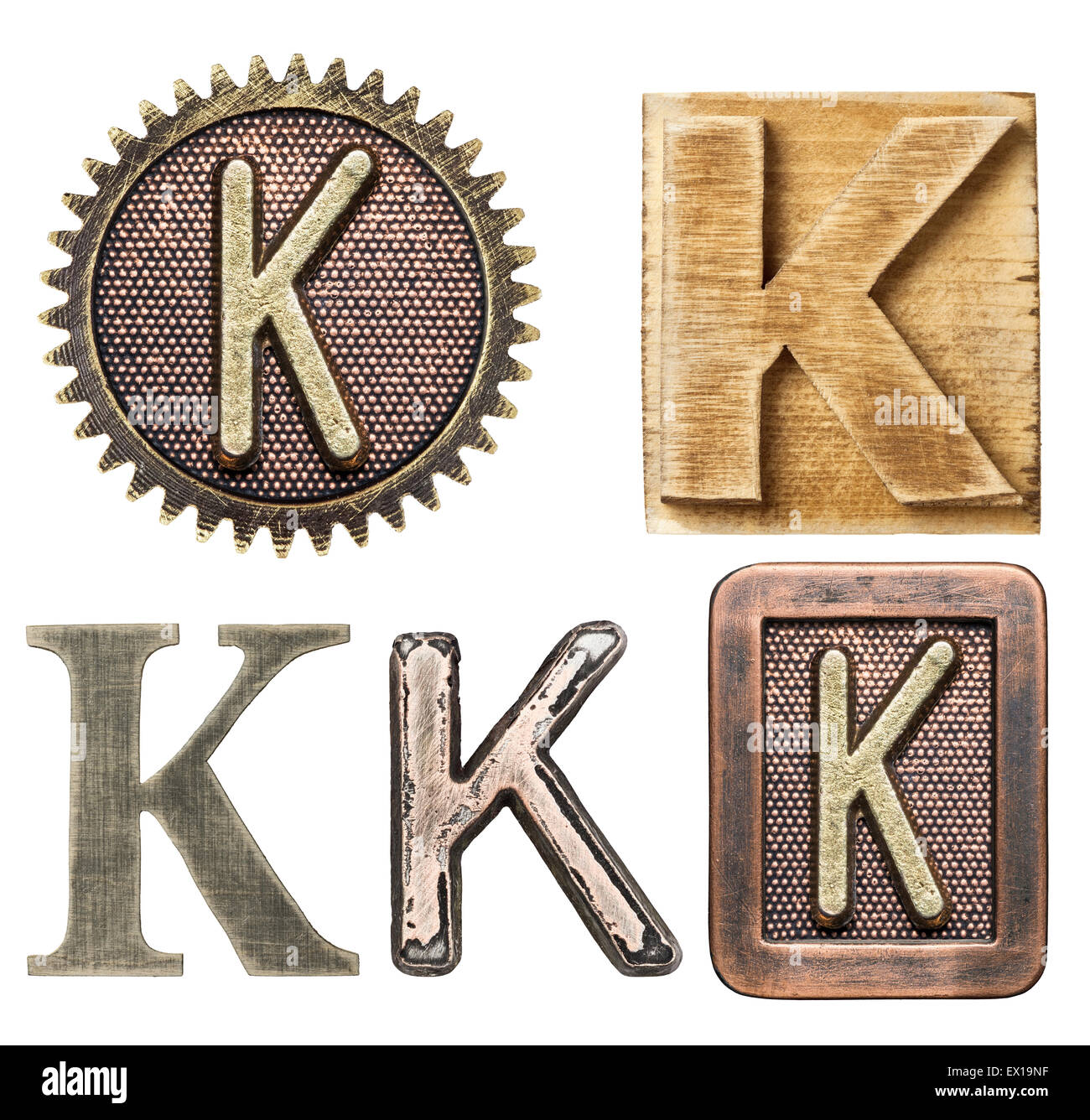 Alphabet hergestellt aus Holz und Metall. Buchstabe K Stockfoto