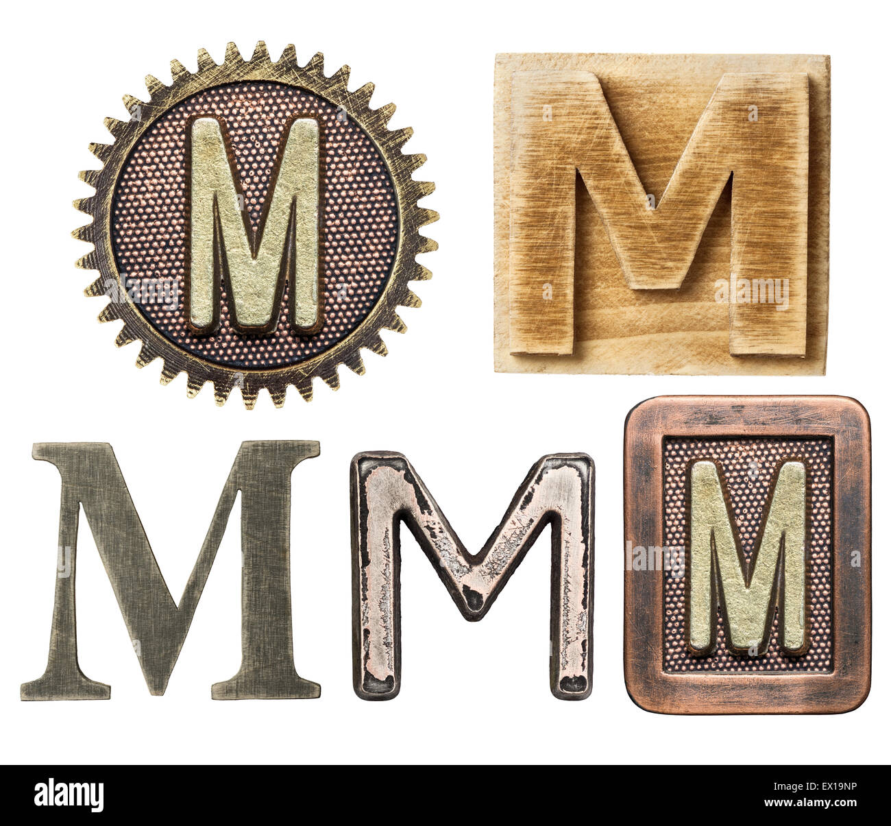 Alphabet hergestellt aus Holz und Metall. Buchstabe M Stockfoto