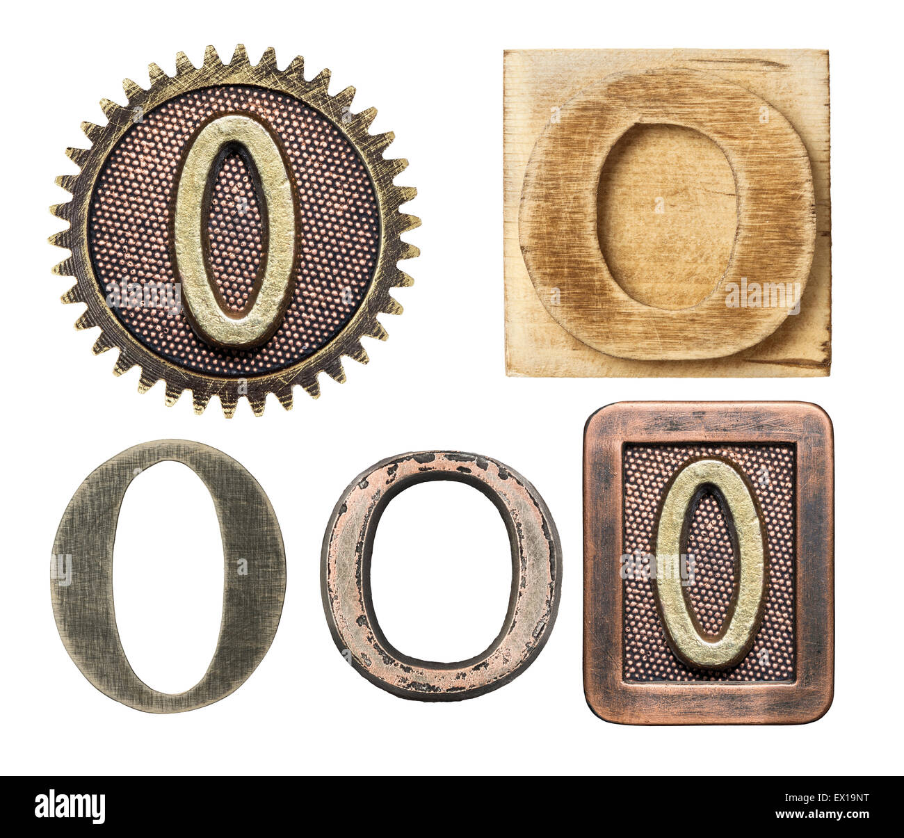 Alphabet hergestellt aus Holz und Metall. Buchstabe O Stockfoto