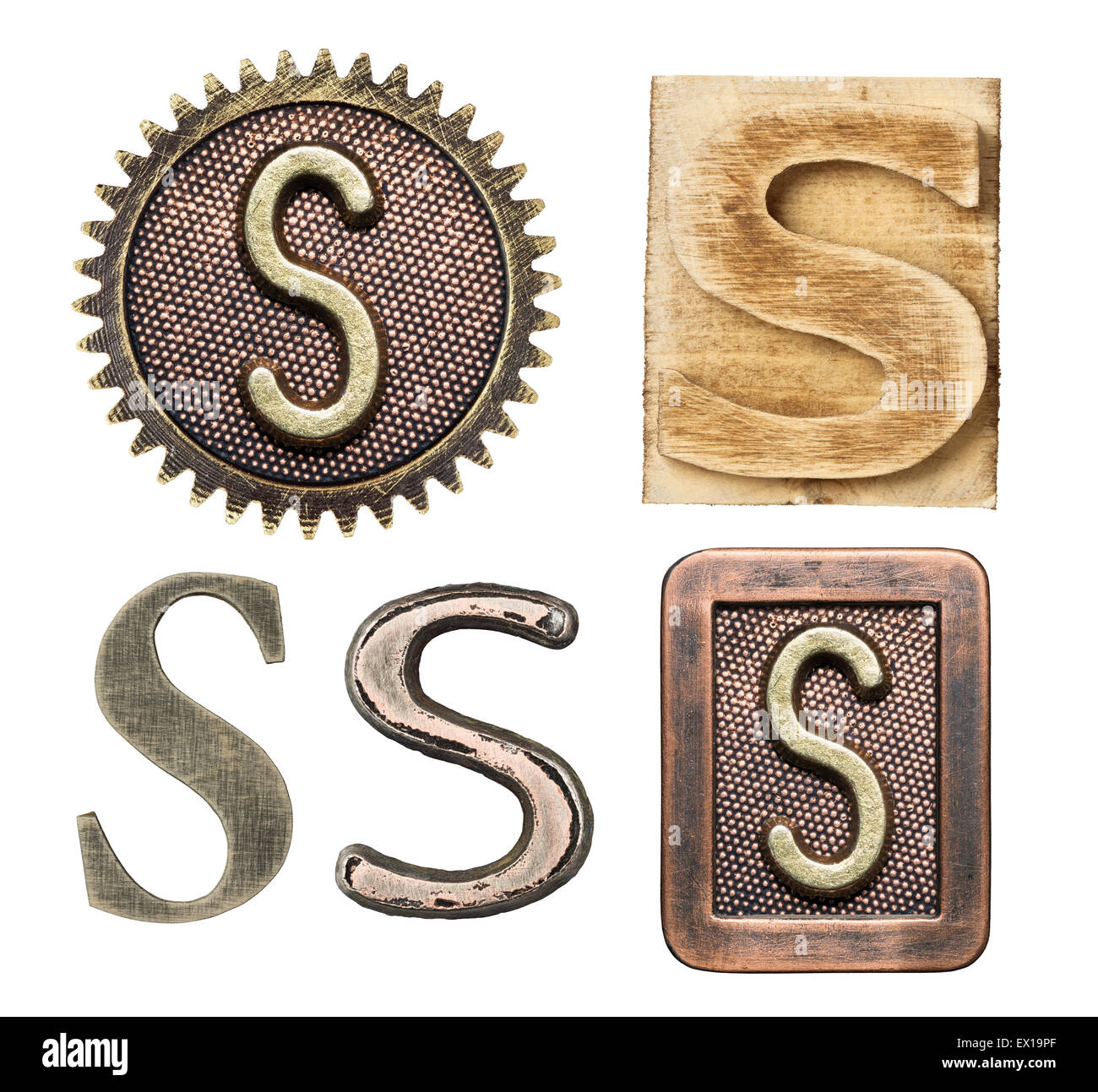 Alphabet hergestellt aus Holz und Metall. Buchstabe S Stockfoto
