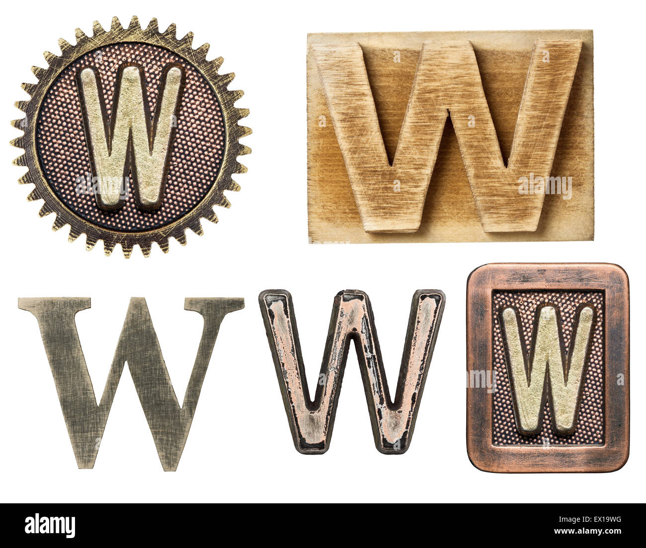 Alphabet hergestellt aus Holz und Metall. Buchstabe W Stockfoto