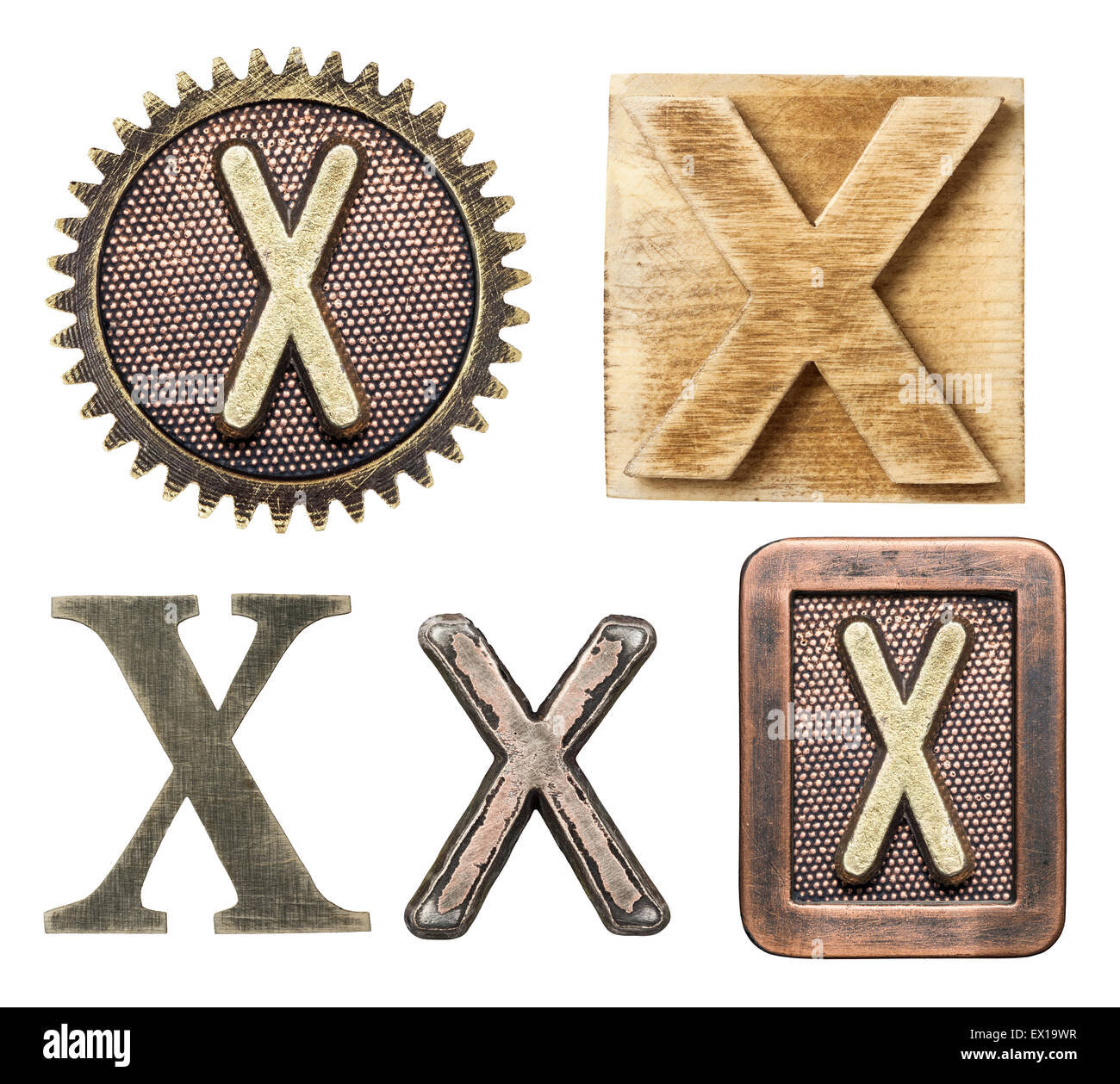 Alphabet hergestellt aus Holz und Metall. Buchstabe X Stockfoto