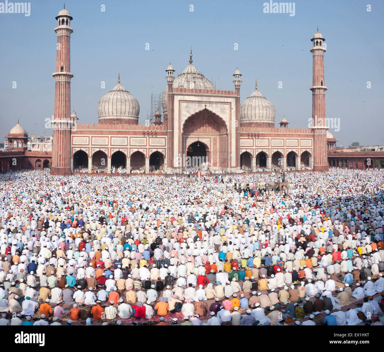 Festival von Eid-Ul-Fitr gefeiert in der Jama Masjid Moschee in Alt-Delhi, Indien. Stockfoto