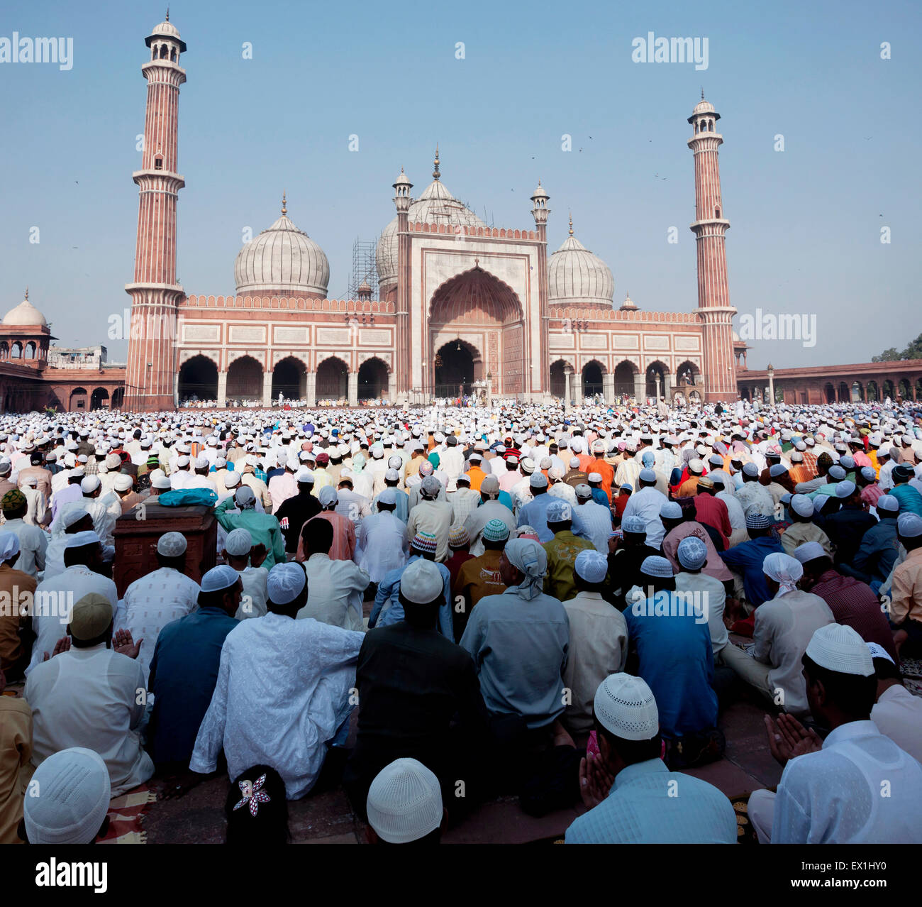 Festival von Eid-Ul-Fitr gefeiert in der Jama Masjid Moschee in Alt-Delhi, Indien. Stockfoto