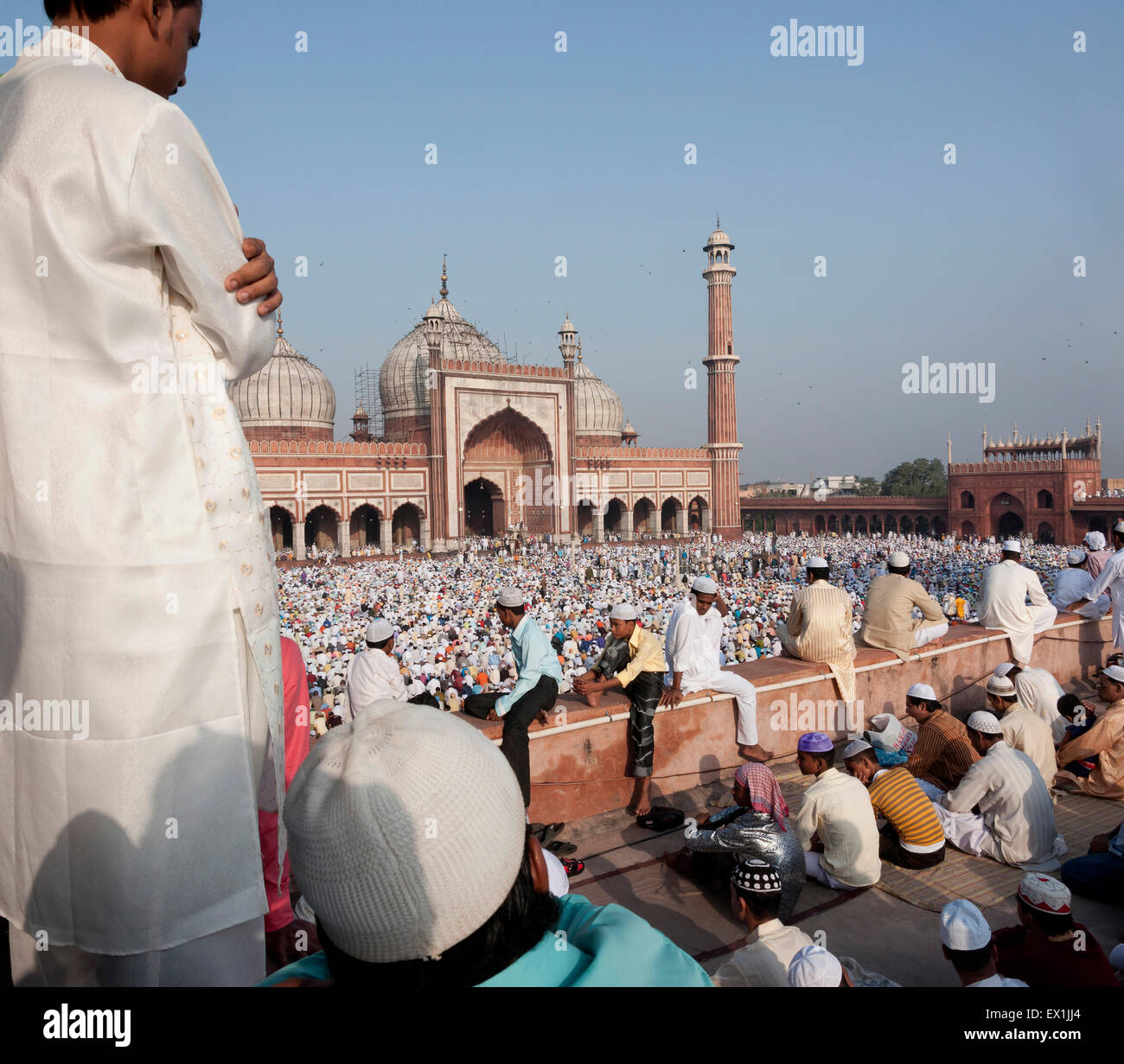 Festival von Eid-Ul-Fitr gefeiert in der Jama Masjid Moschee in Alt-Delhi, Indien. Stockfoto