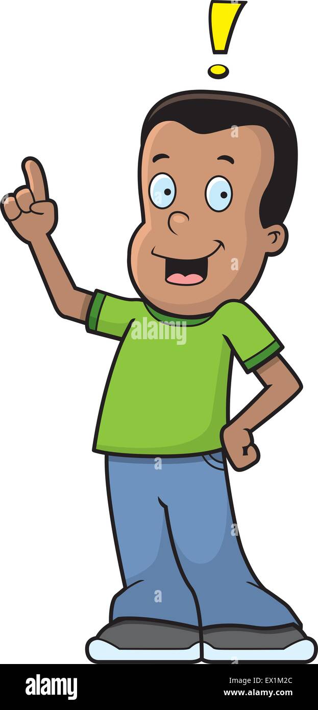 Ein glückliches Cartoon junge mit einer Idee. Stock Vektor