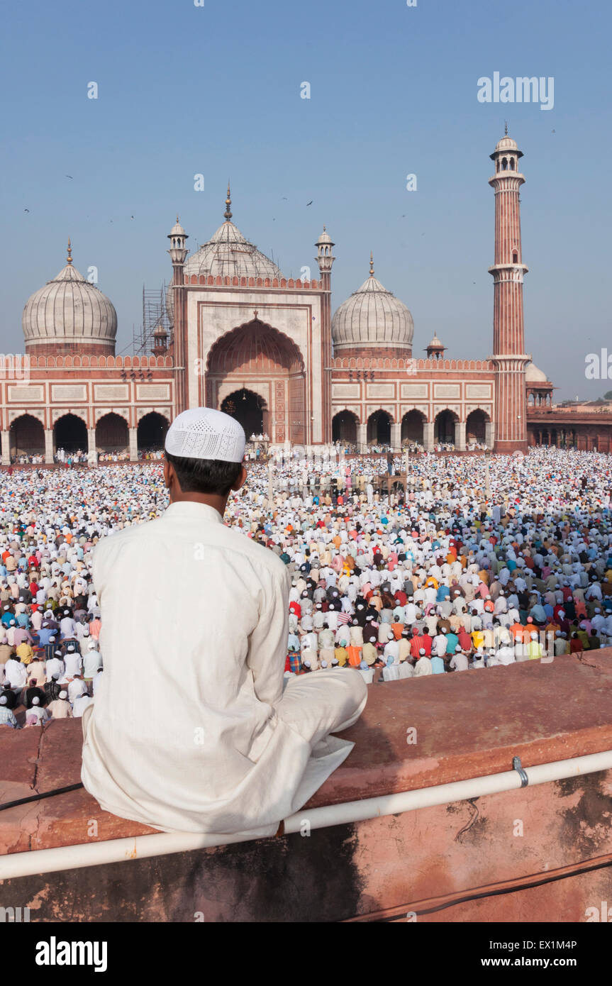 Festival von Eid-Ul-Fitr gefeiert in der Jama Masjid Moschee in Alt-Delhi, Indien. Stockfoto