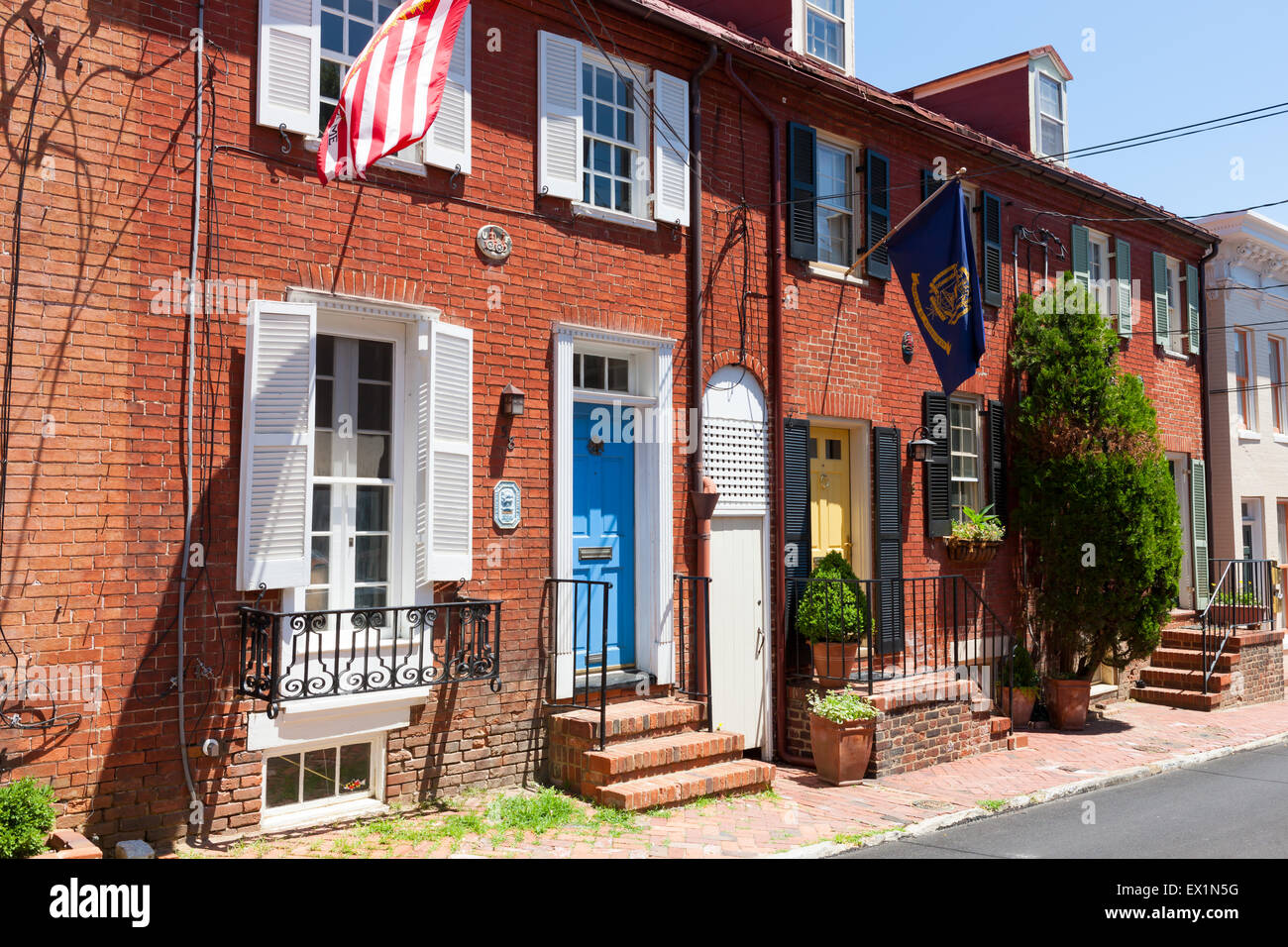 Historische Häuser im Kolonialstil Annapolis Historic District nahe der Innenstadt von Annapolis, Maryland. Stockfoto