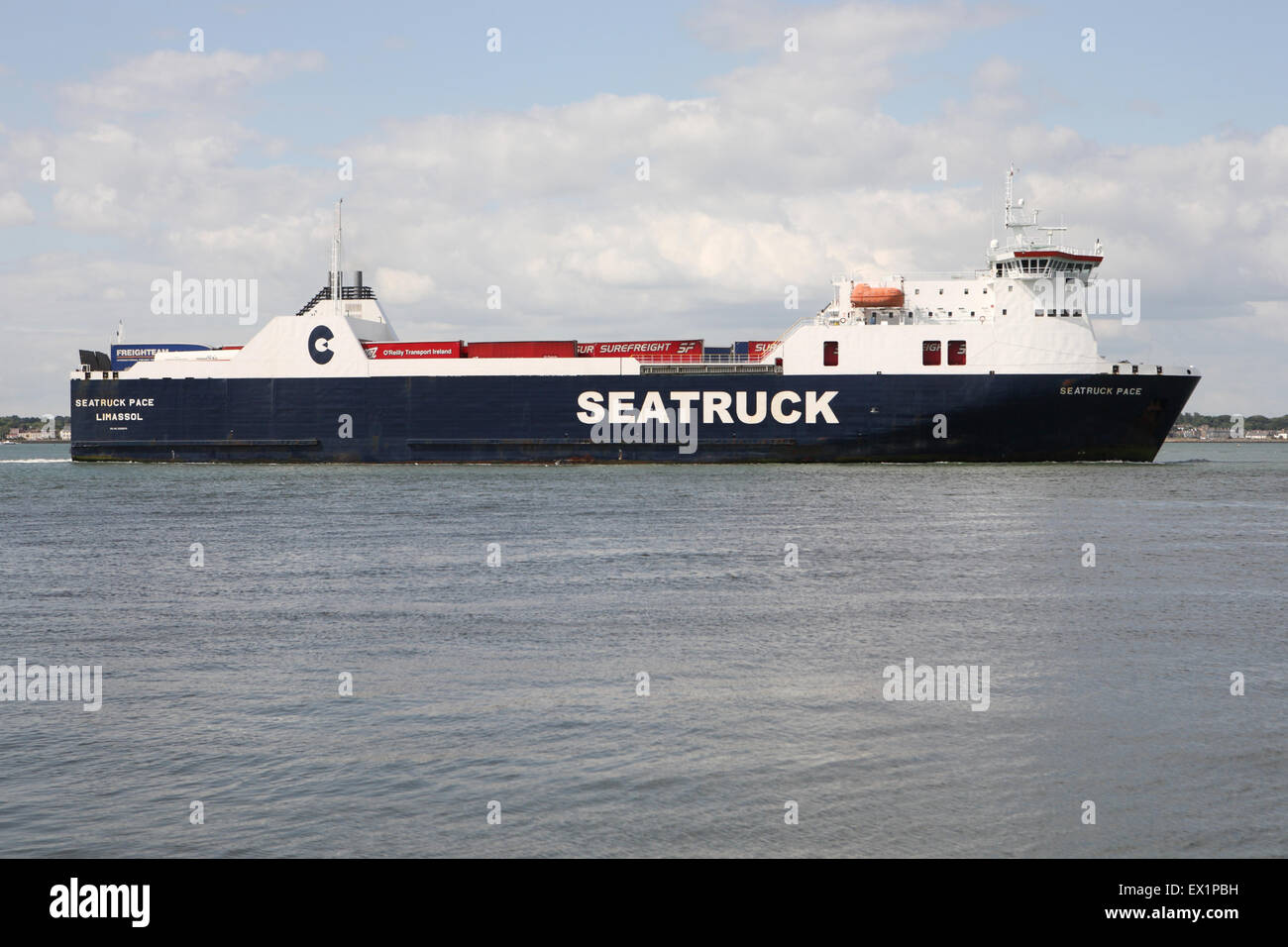 Seatruck Tempo, RORO Fähre verlassen Dublin Port 4. Juli 2015 Stockfoto