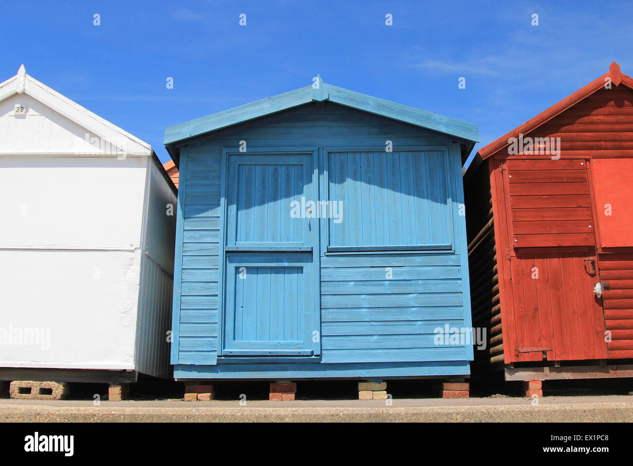 Strandhütten in Walton, Essex Stockfoto