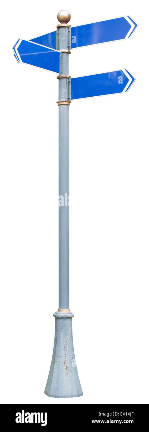 Wegweiser auf weißen Hintergrund isoliert Stockfoto