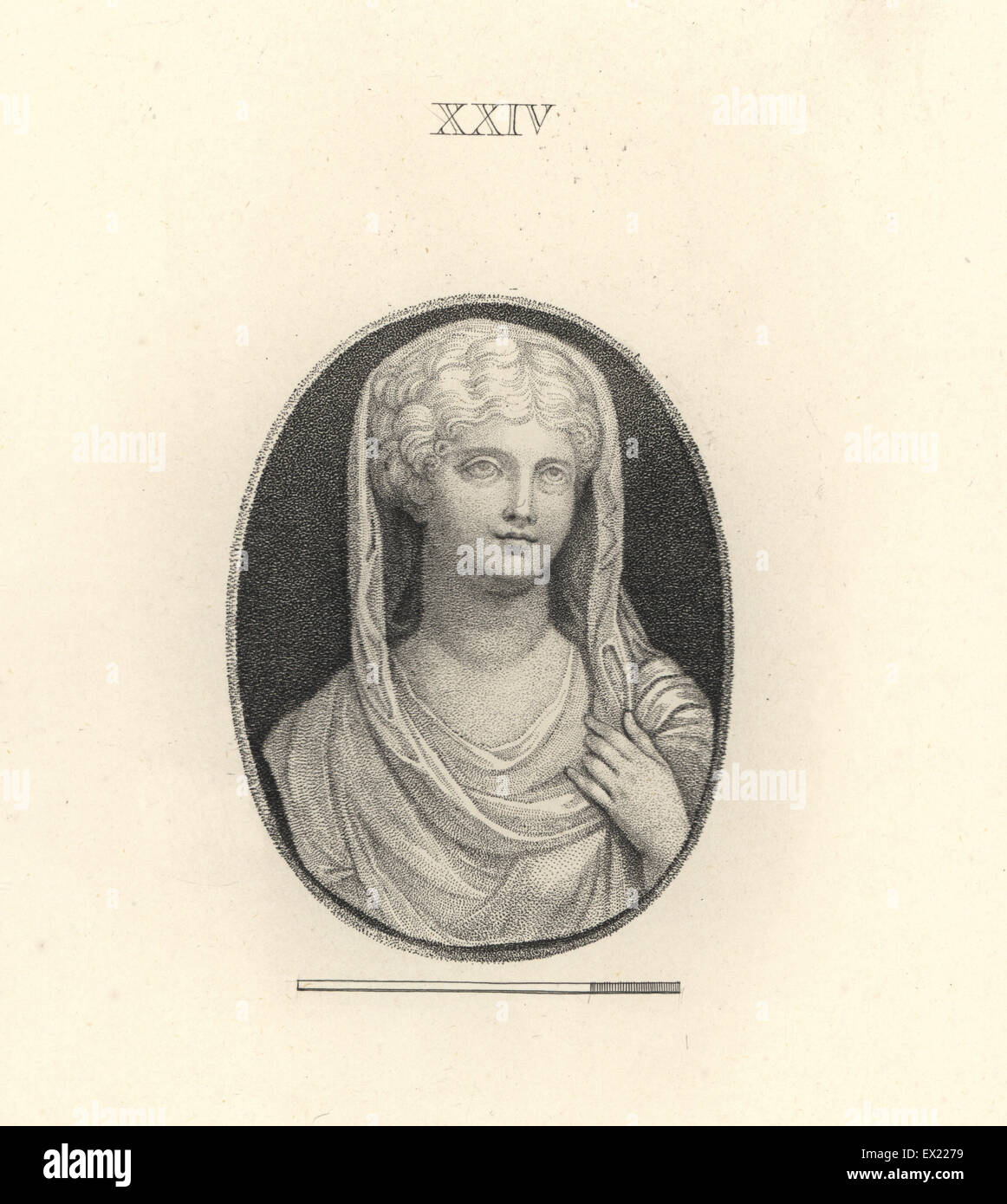 Livia Drusilla, Frau des römischen Kaisers Augustus. Kupferstich von Francesco Bartolozzi aus 108 Platten der Antike Schmuckstücke, 1860. Die Edelsteine wurden von dem Herzog von Marlborough Sammlung. Stockfoto