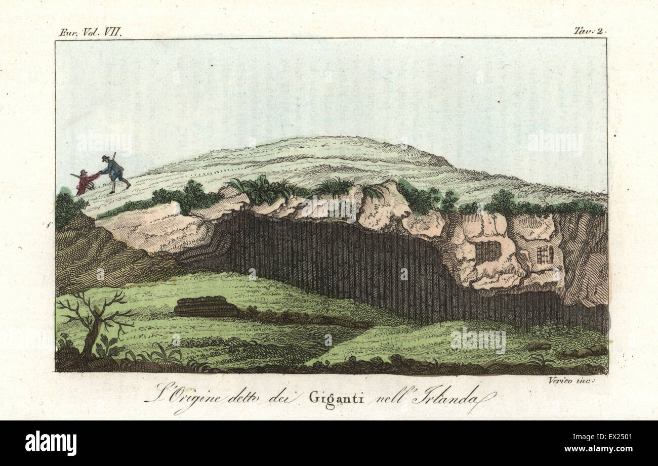 Giant es Causeway, County Antrim, Nordirland, Anfang des 19. Jahrhunderts. Handkoloriert Kupferstich von Verico aus Giulio Ferrario Kostüme Ancient and Modern der Völker der Welt, Florenz, 1847. Stockfoto