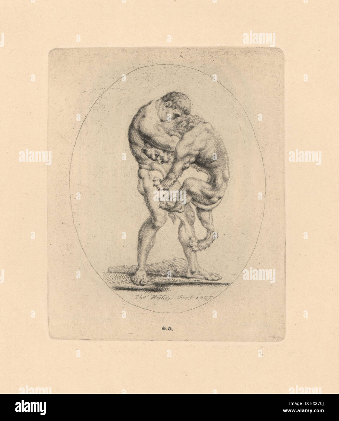 Hercules, griechischen mythischen Helden, die Nemeischen Löwen zu töten. Kupferstich von Thomas Worlidge von James Vallentins eine hundert und acht Stiche aus antiken Perlen, 1863. Stockfoto