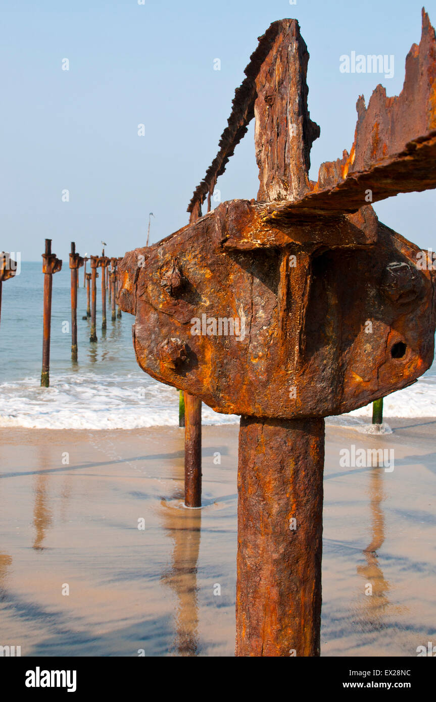 alten Pier, Alleppey Stadtstrand, Kerala, Südindien, Indien, Asien, Kolonialzeit, Geschichte von Indien Stockfoto