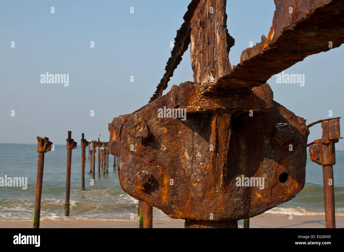 alten Pier, Alleppey Stadtstrand, Kerala, Südindien, Indien, Asien Stockfoto