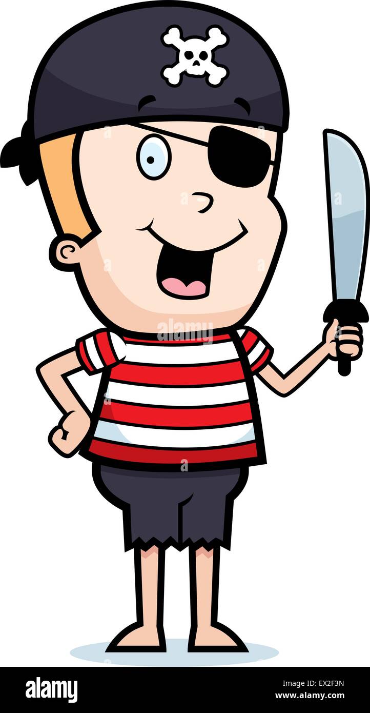 Ein glückliches Cartoon Pirat junge mit einem Schwert. Stock Vektor