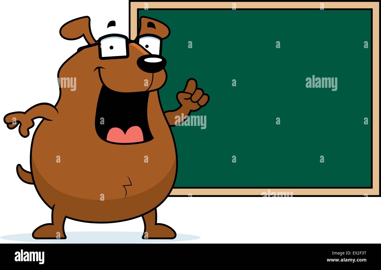 Ein glückliches Cartoon Hund stehend an einer Tafel. Stock Vektor