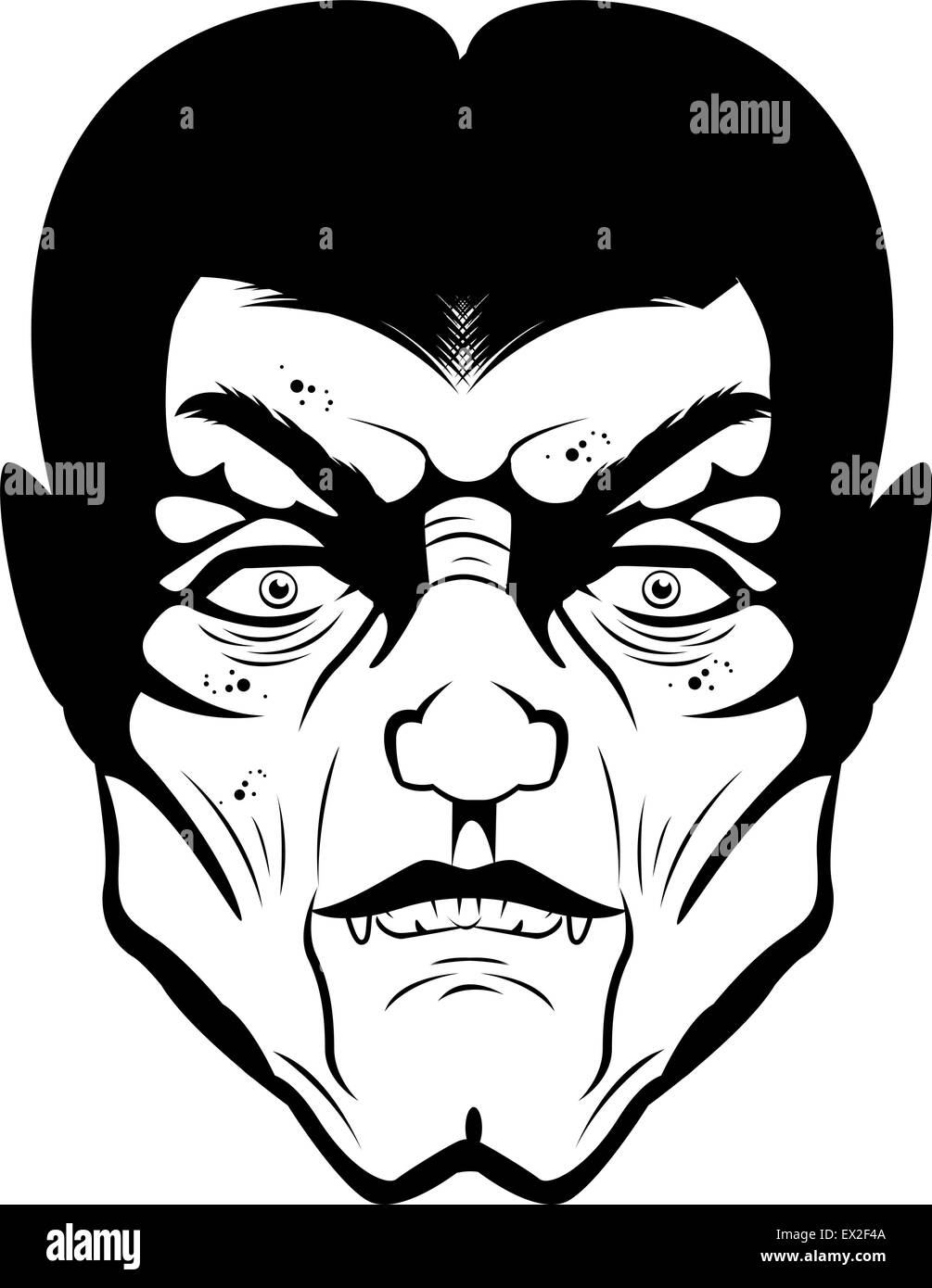 Eine schwarze und weiße Vampir Gesicht Illustration. Stock Vektor
