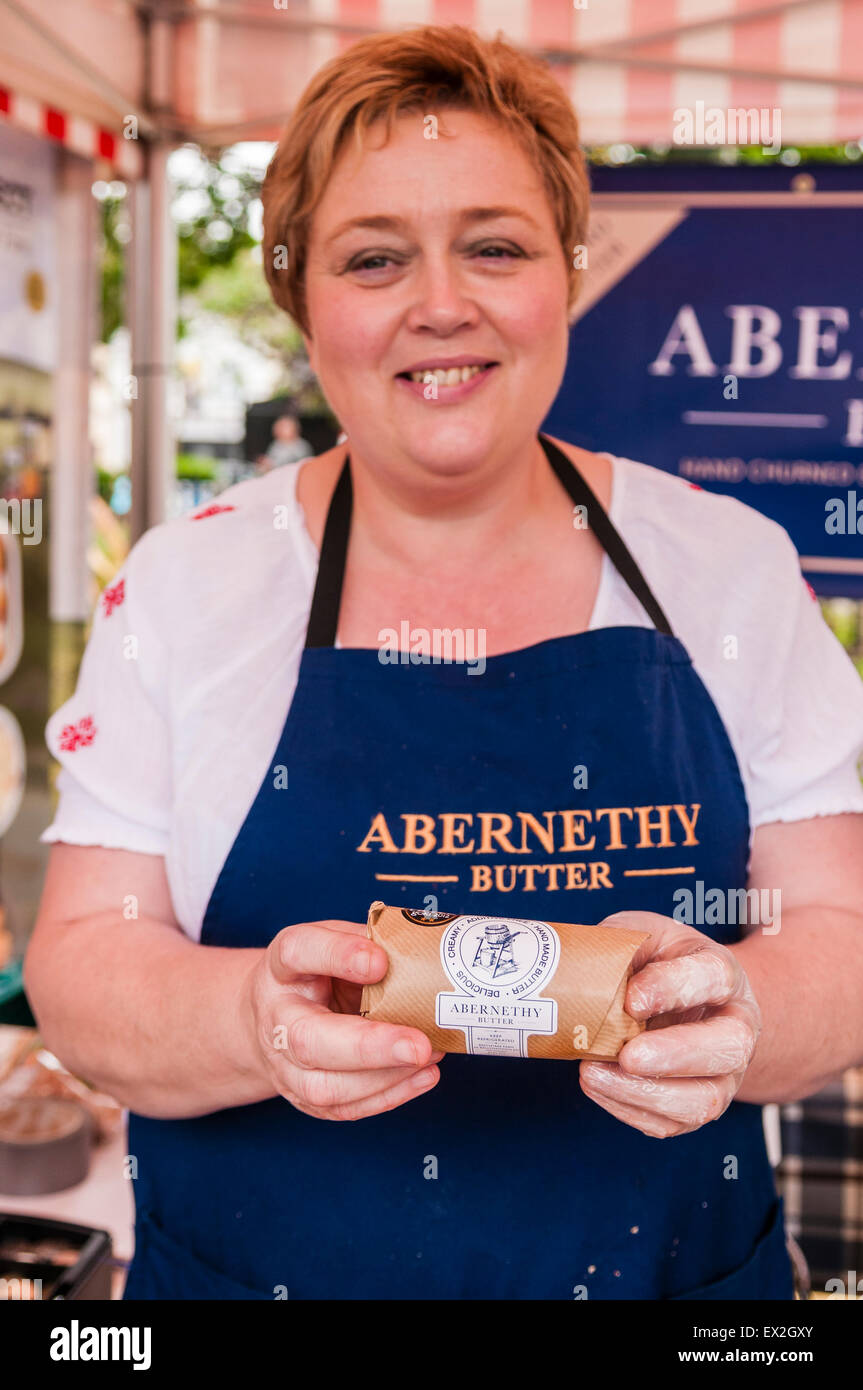 Alison Abernethy, Owner von Abernethy Butter, bei einer Lebensmittel-Messe. Stockfoto