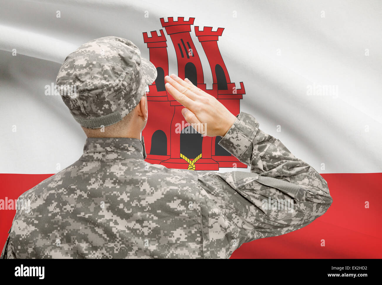 Nationale Streitkräfte mit Flagge auf konzeptionellen Hintergrund Serie - Gibraltar Stockfoto