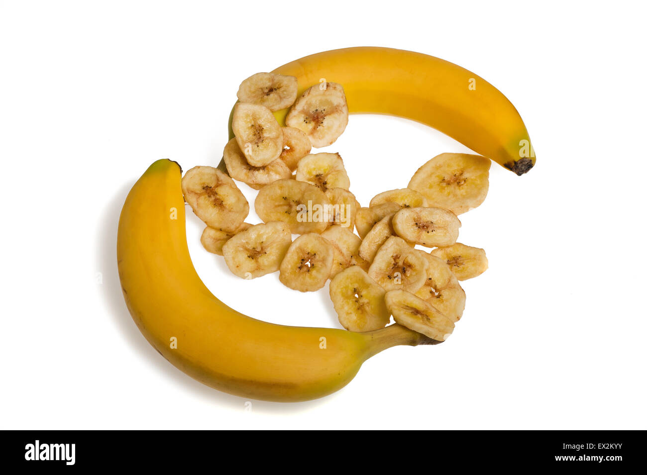 Banane mit getrockneten Bananenscheiben Stockfoto