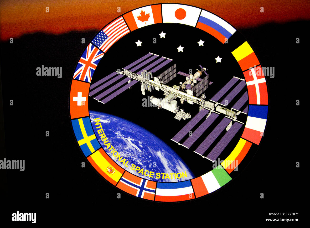 Logo für NASA International Space Station (ISS), befohlen vom Marshall Space Flight Center in Huntsville, AL. Stockfoto