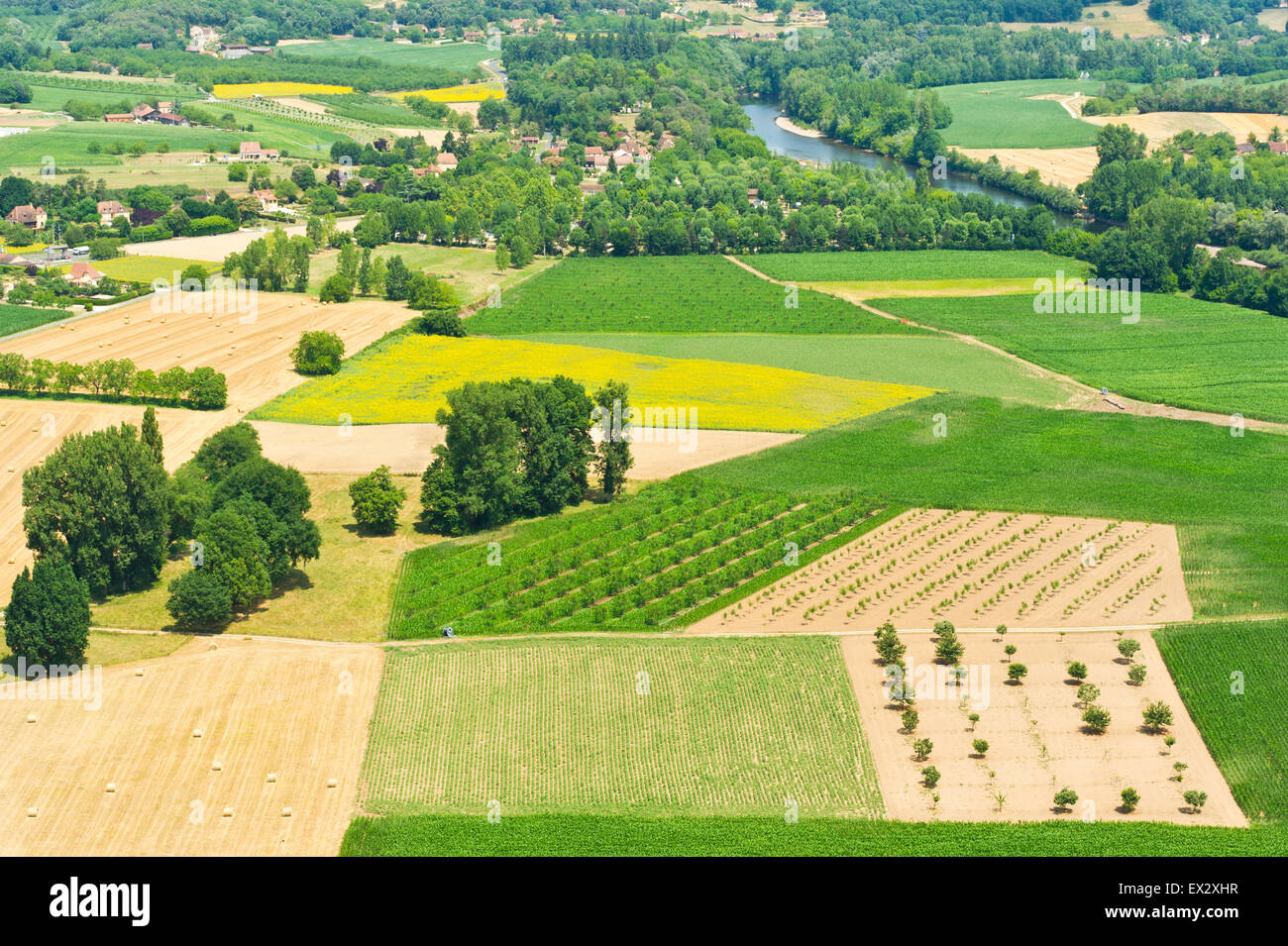 Blick über das Dordogne-Tal von Domme, Frankreich Stockfoto